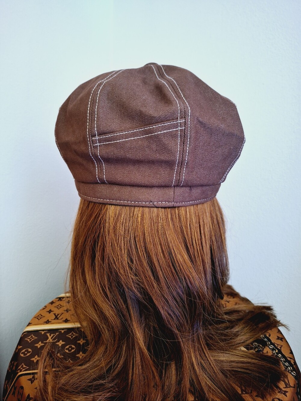 PRADA BROWN BERET HAT with CRYSTAL LETTER LOGO - Picture 7 of 12